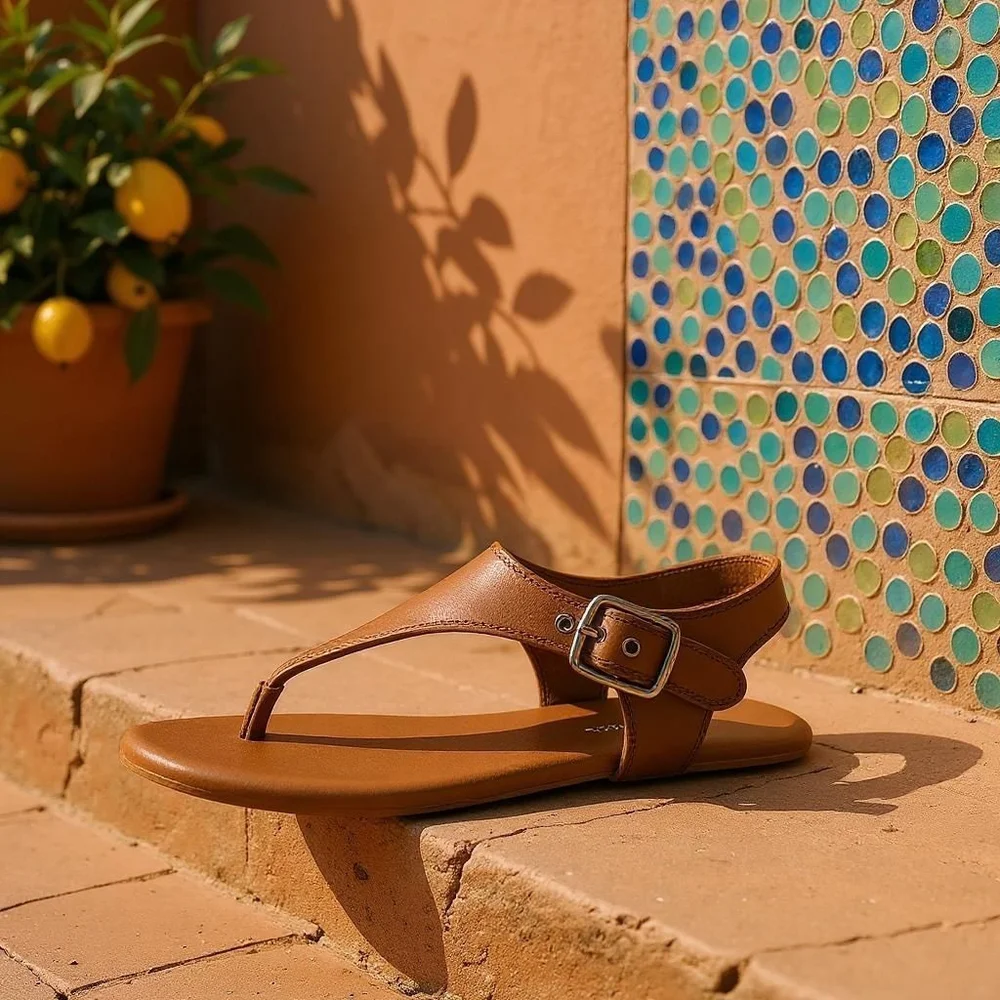 CALVIN KLEIN Classic Thong Sandal BROWN CAMEL COGNAC - 9.5 M